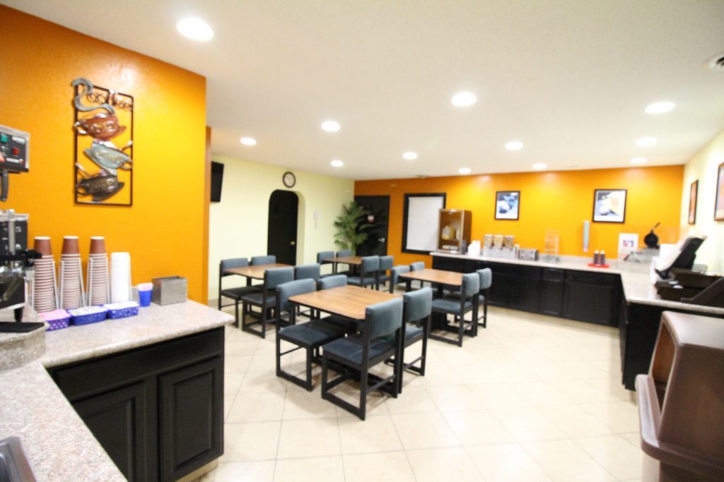 Breakfast area with seating and coffee station